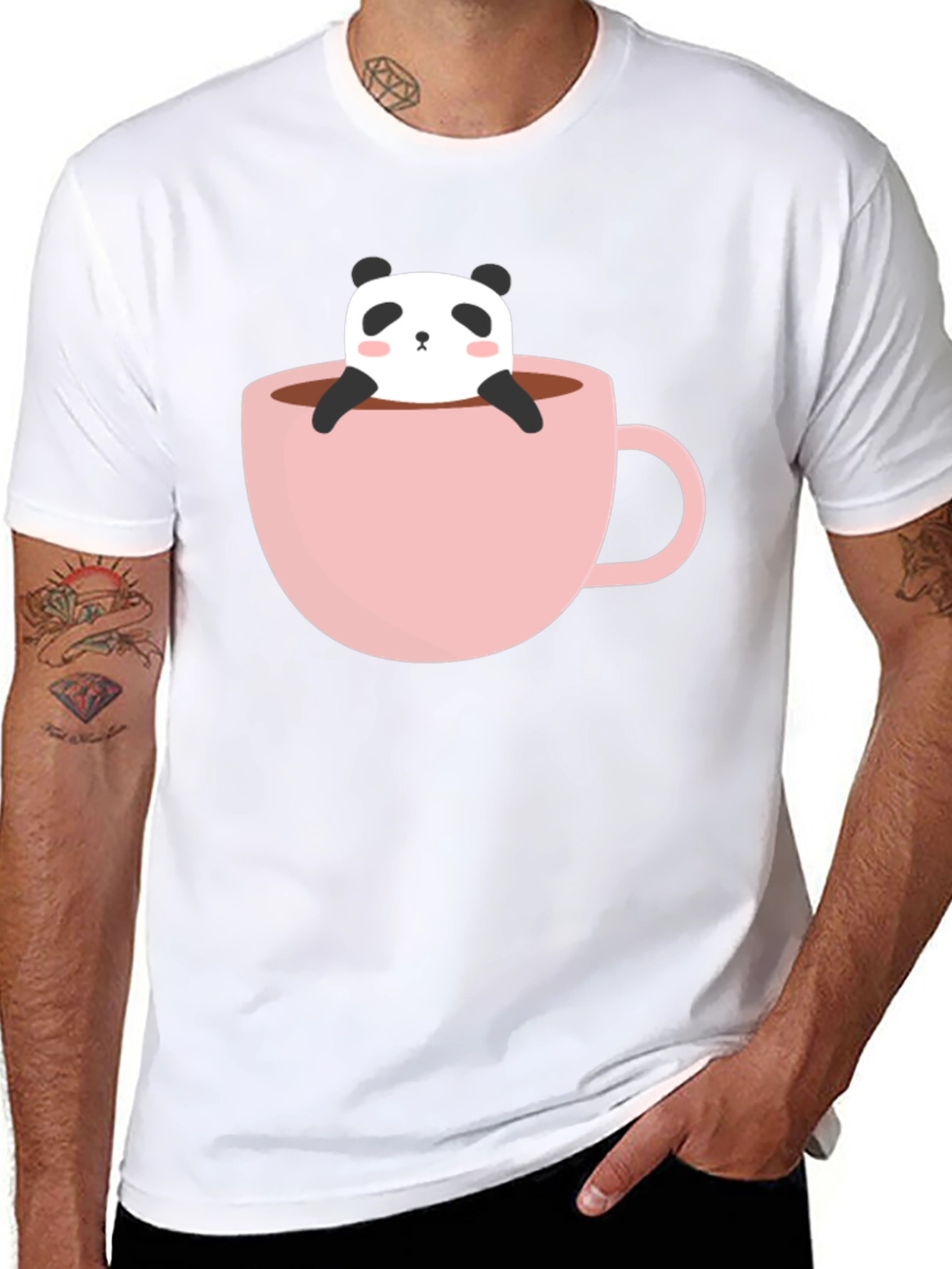 Black Panda in a Cup Graphic Tee - Soft Black Shirt view 8