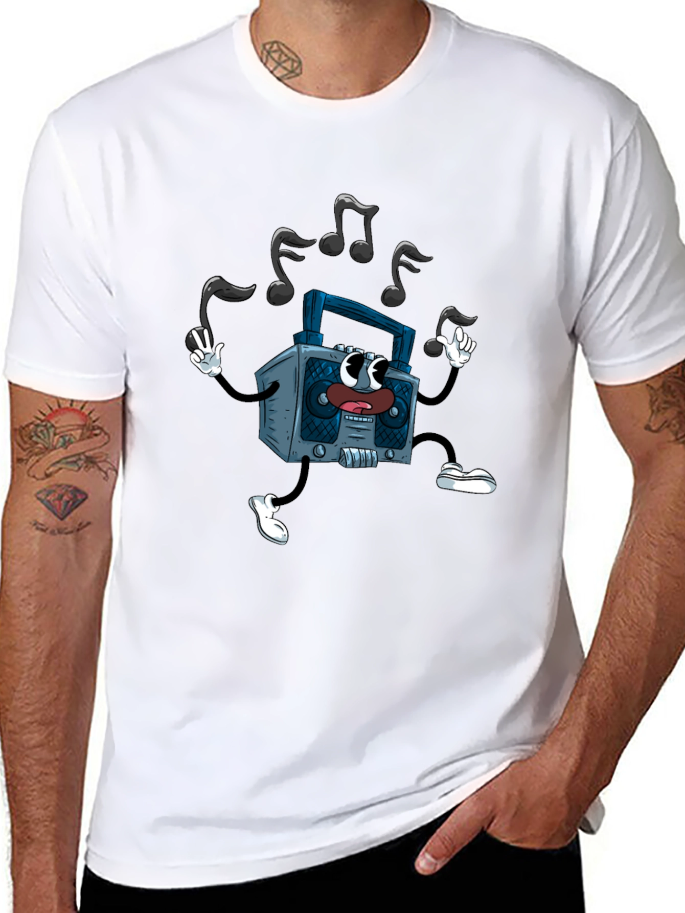 Black Retro Cartoon Boombox Graphic Tee view 8