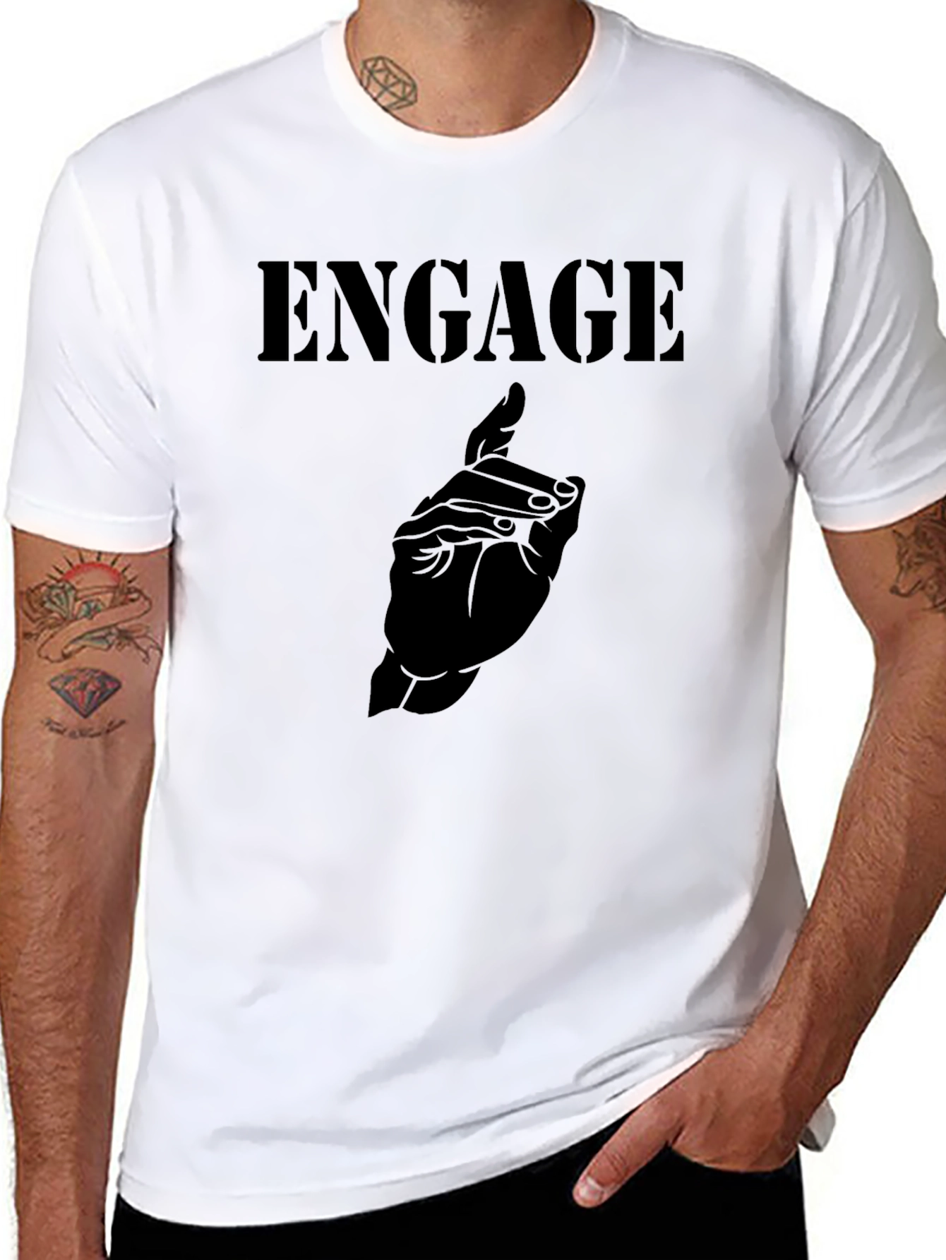 Black Engage Graphic Tee - Black Cotton Blend Shirt view 8