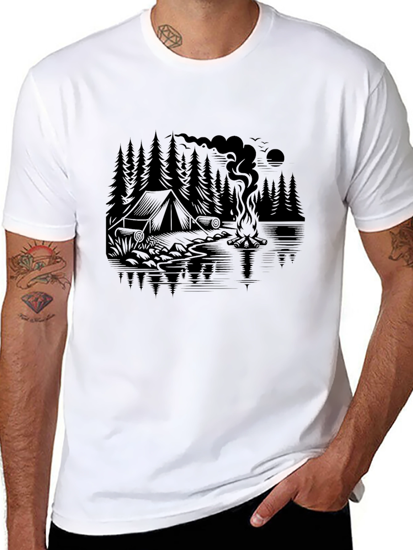 Black Camping Graphic Tee - Nature Lover's Black T-Shirt view 8