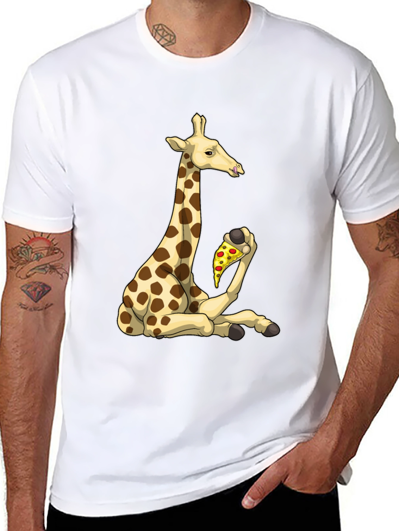 Black Giraffe Pizza T-Shirt - Unique Graphic Tee view 8