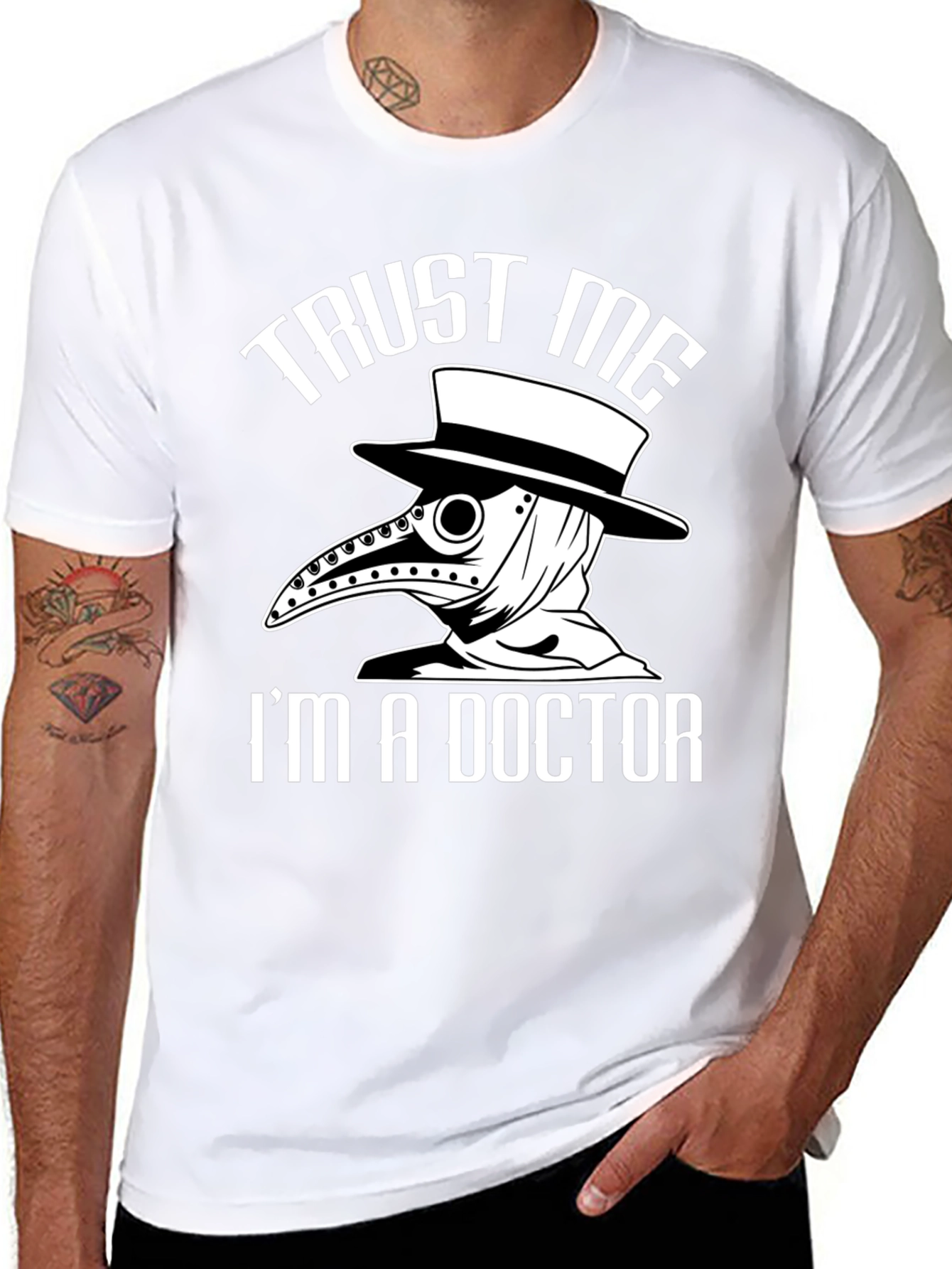 Black Trust Me I'm a Doctor Plague Doctor T-Shirt view 8