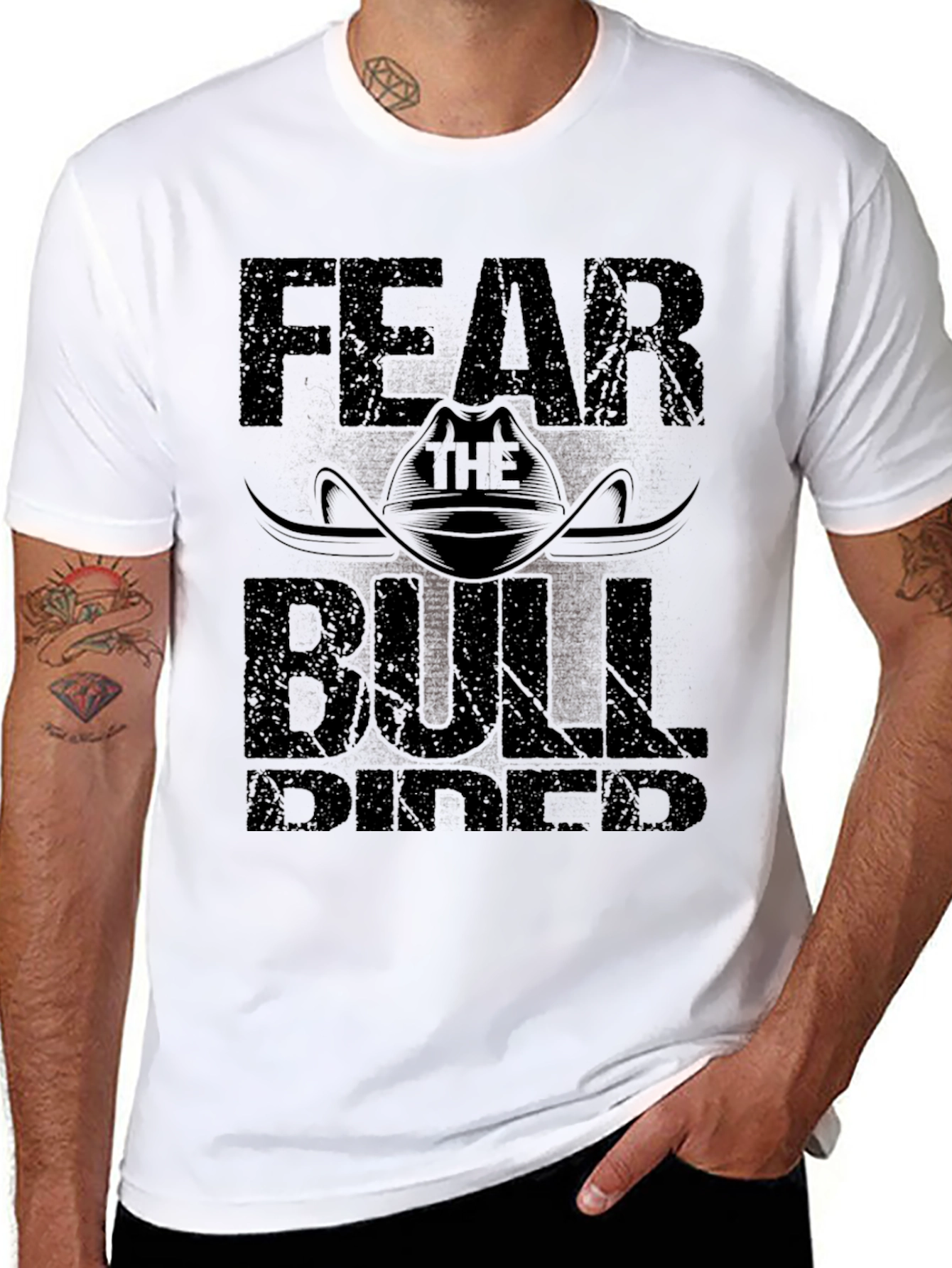 Black Fear the Bull Rider Black T-Shirt view 8