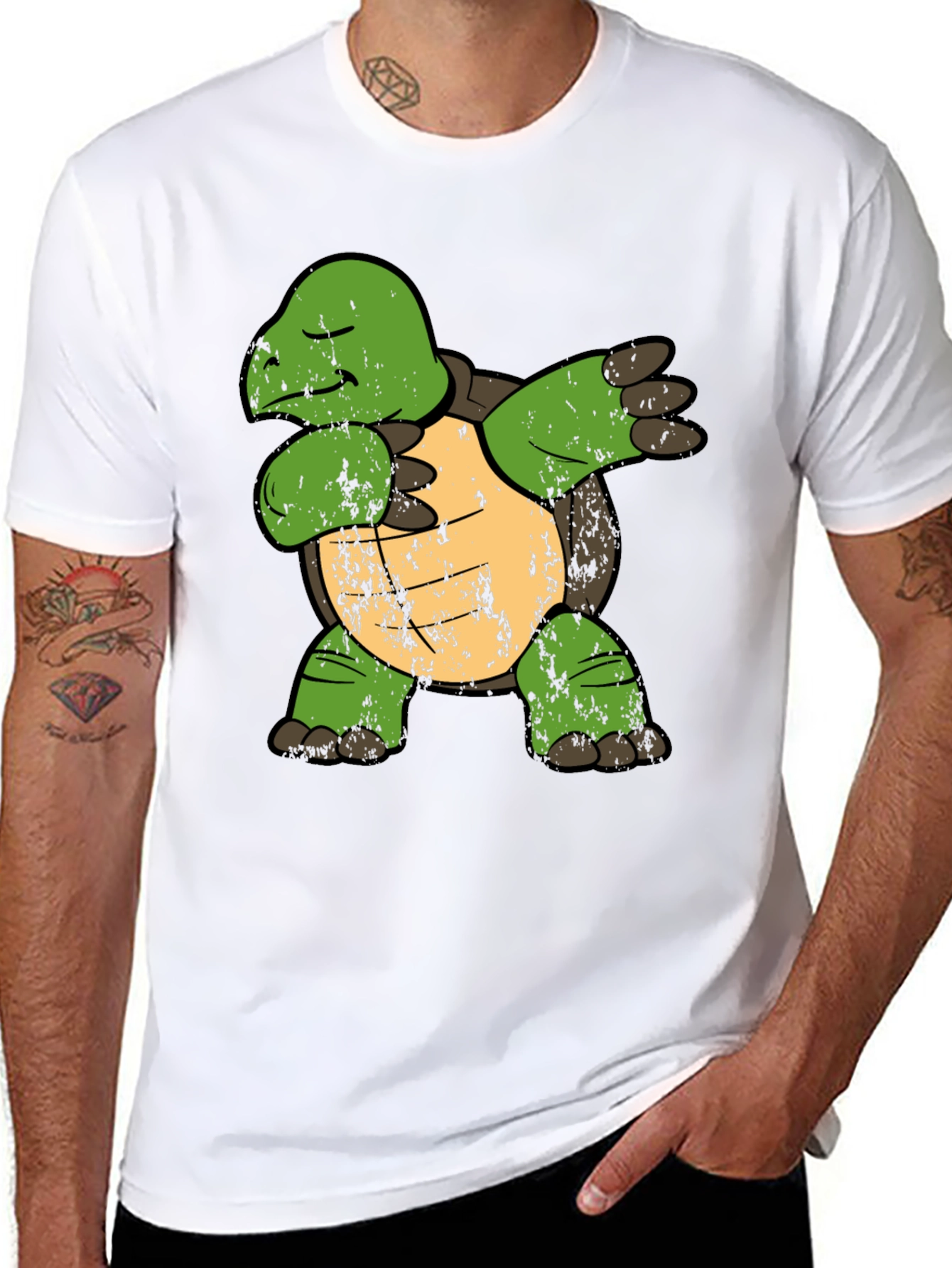 Black Dabbing Turtle Graphic Tee - Cool Novelty Shirt view 8