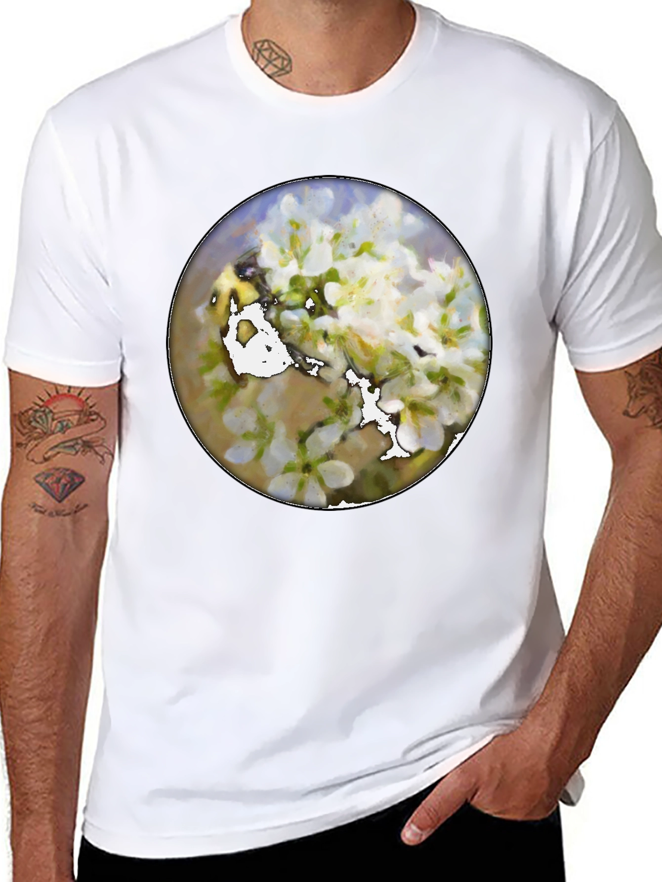 Black Floral Print Crew Neck T-Shirt - Black view 8