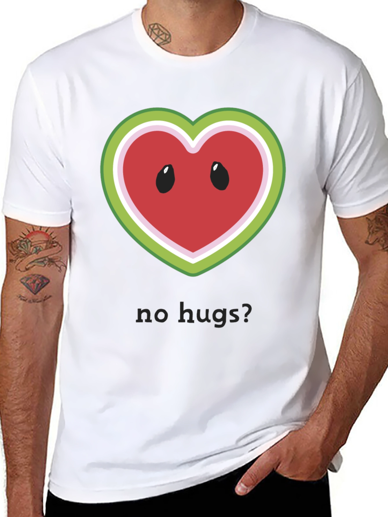 Black No Hugs? Watermelon Heart T-Shirt view 8