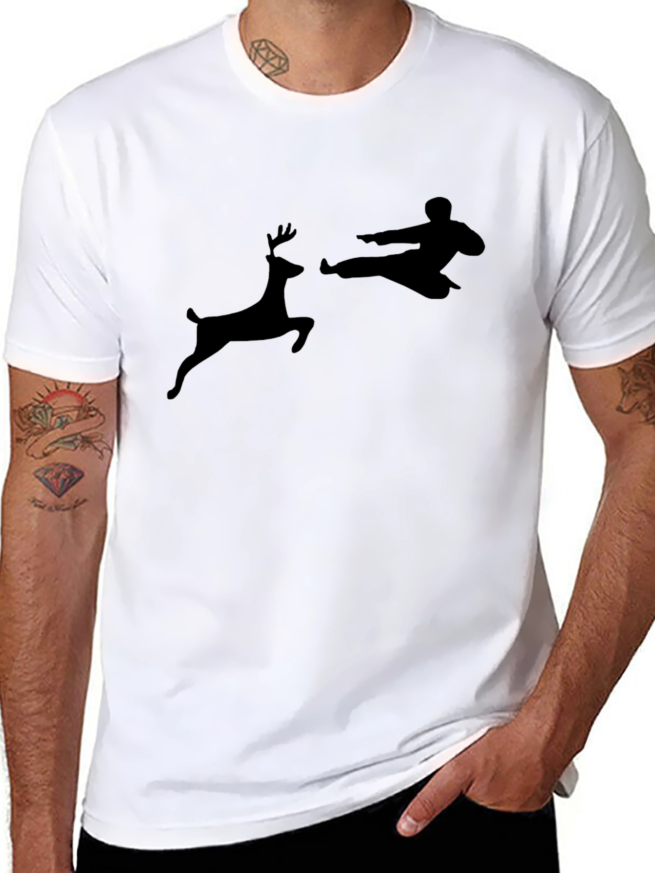 Black Karate Deer Black T-Shirt - Novelty Design view 8