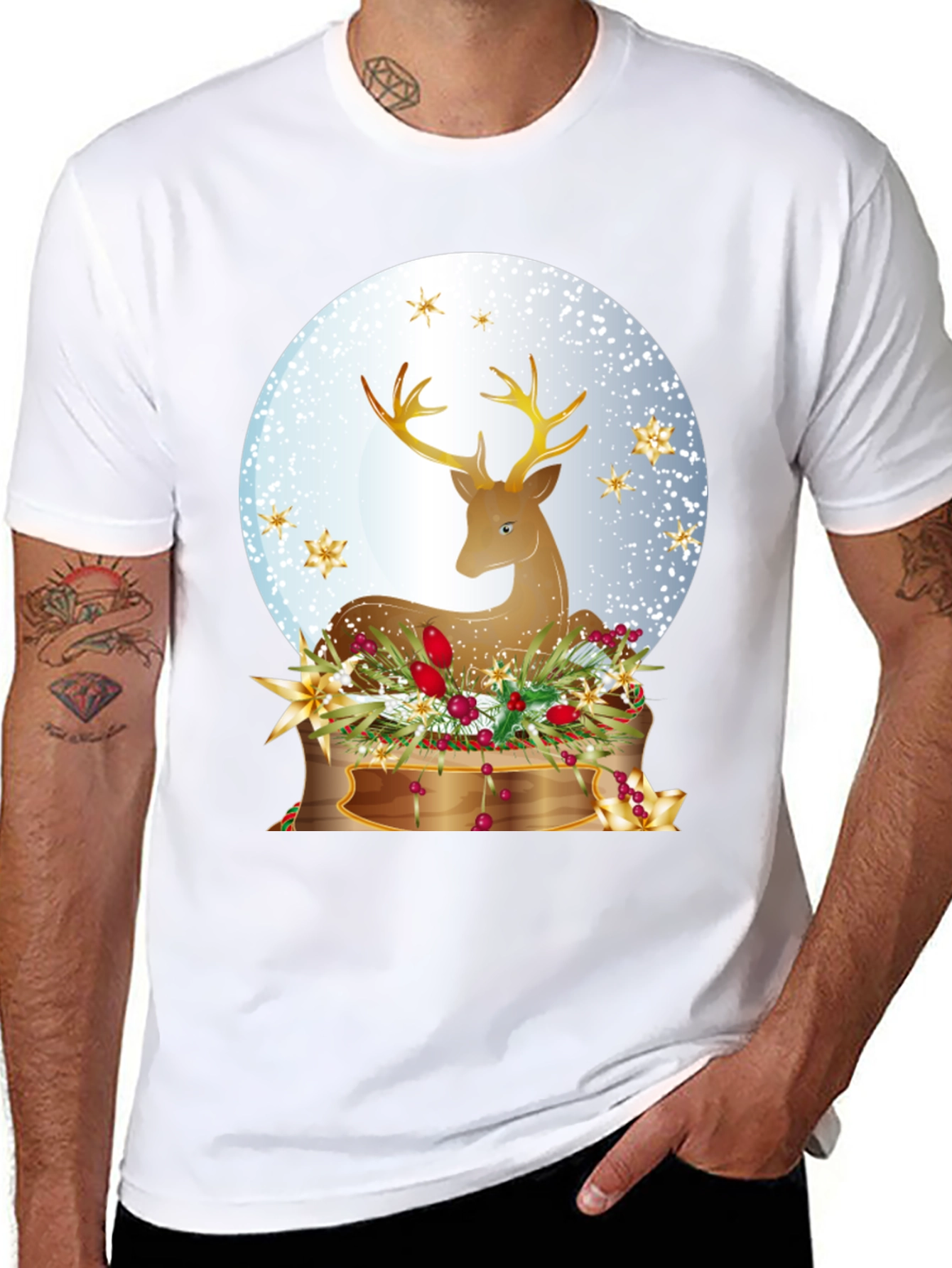 Black Festive Deer Graphic T-Shirt - Holiday Season Apparel view 8