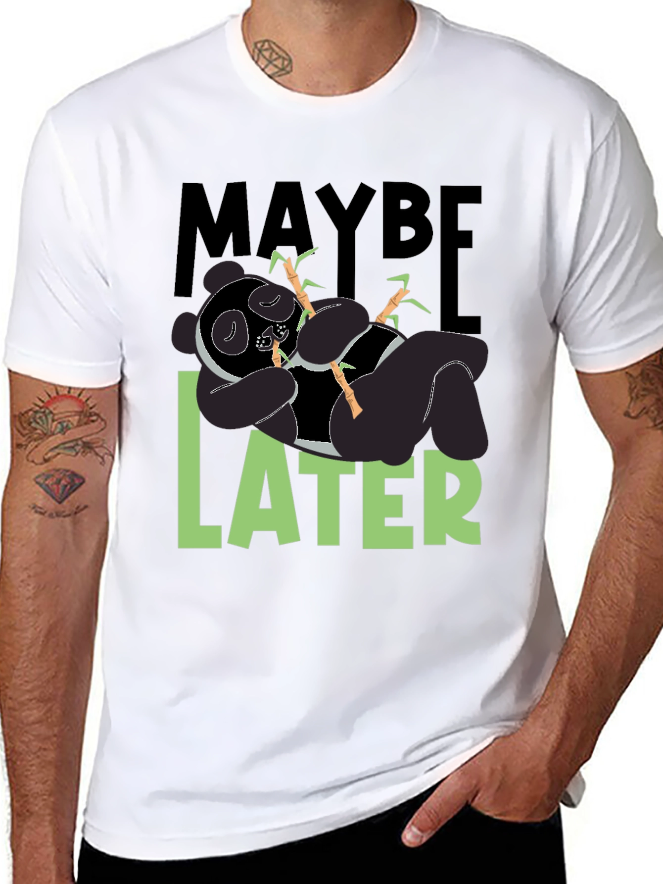 Black Maybe Later Panda T-Shirt - Funny Graphic Tee view 8