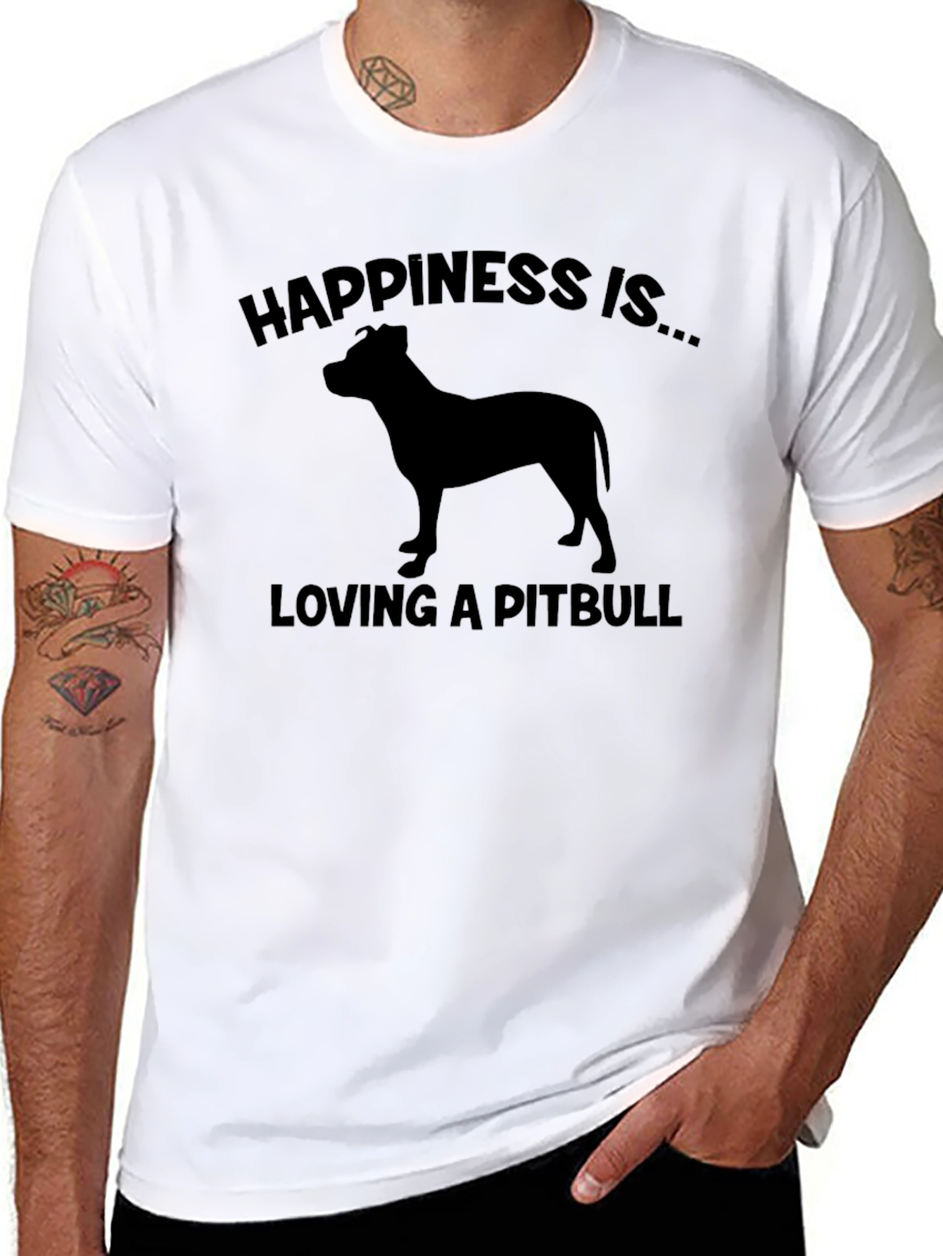 Black Happiness Pitbull Graphic T-Shirt view 8