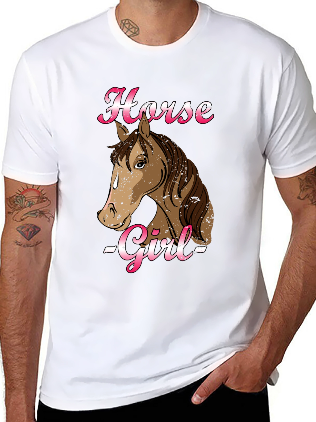 Black Horse Girl Graphic Tee - Black Cotton Shirt view 8