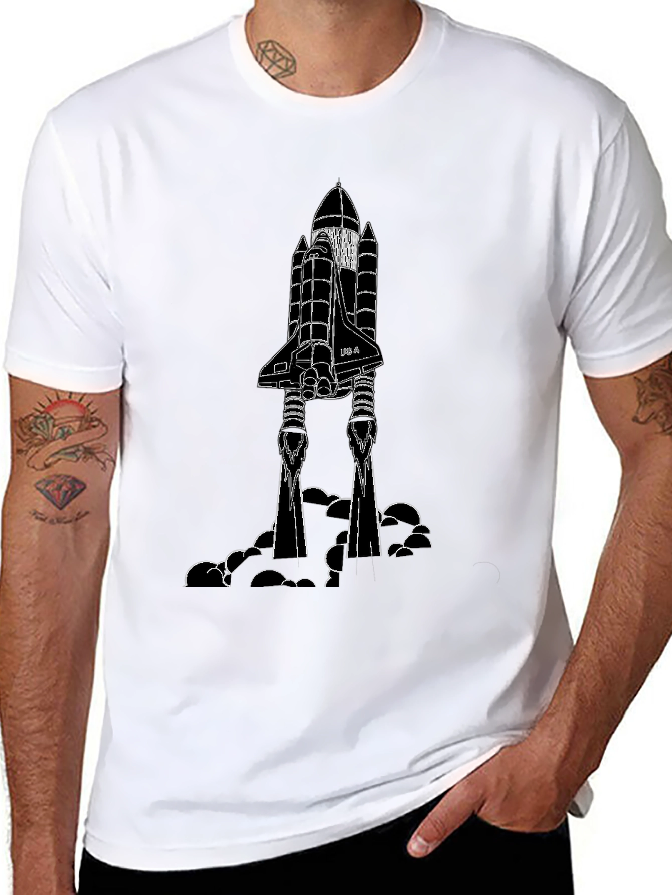 Black Space Shuttle Graphic Tee - Black Cotton Blend view 8