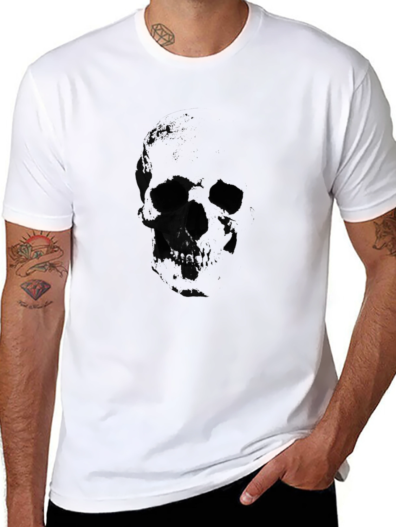 Black Men's Black Skull Graphic T-Shirt view 8