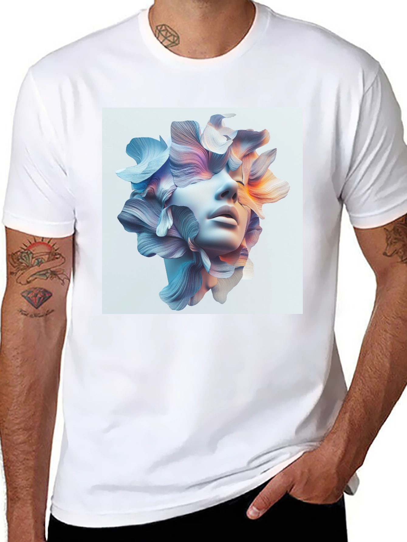 Black Floral Face Graphic Tee - Modern Art T-Shirt view 8