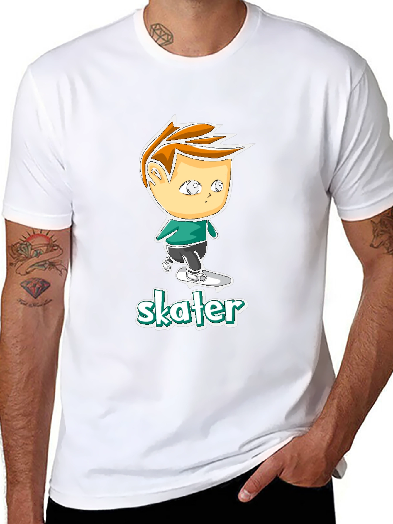 Black Cool Skater Boy Cartoon Black T-Shirt view 8