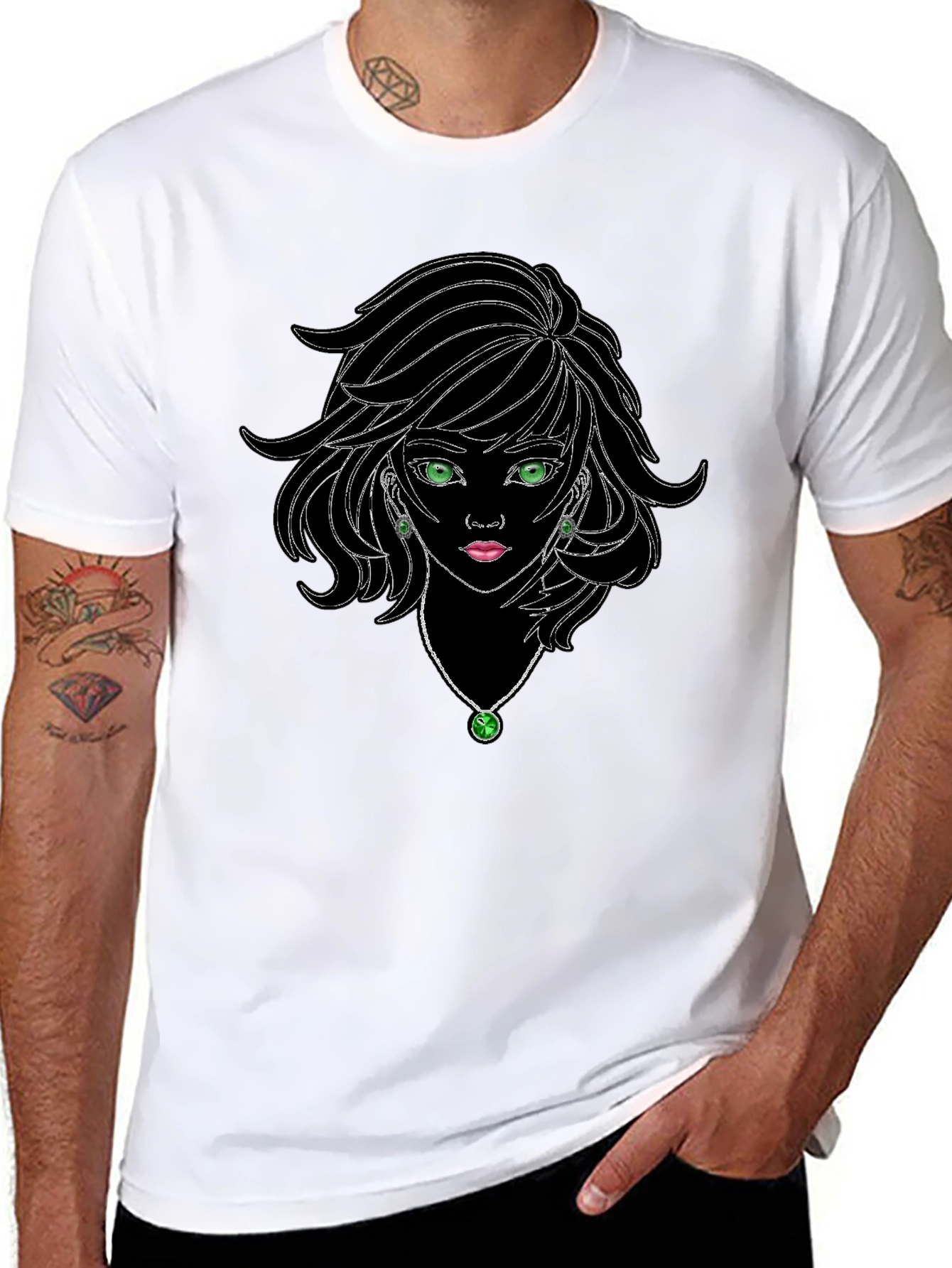 Black Black Graphic Tee - Anime Girl Design view 8