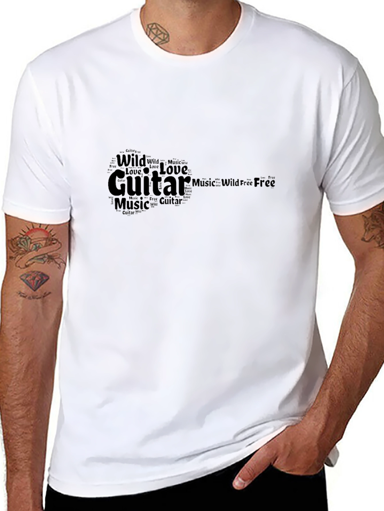 Black Guitar Music Word Art Tee - Black view 8