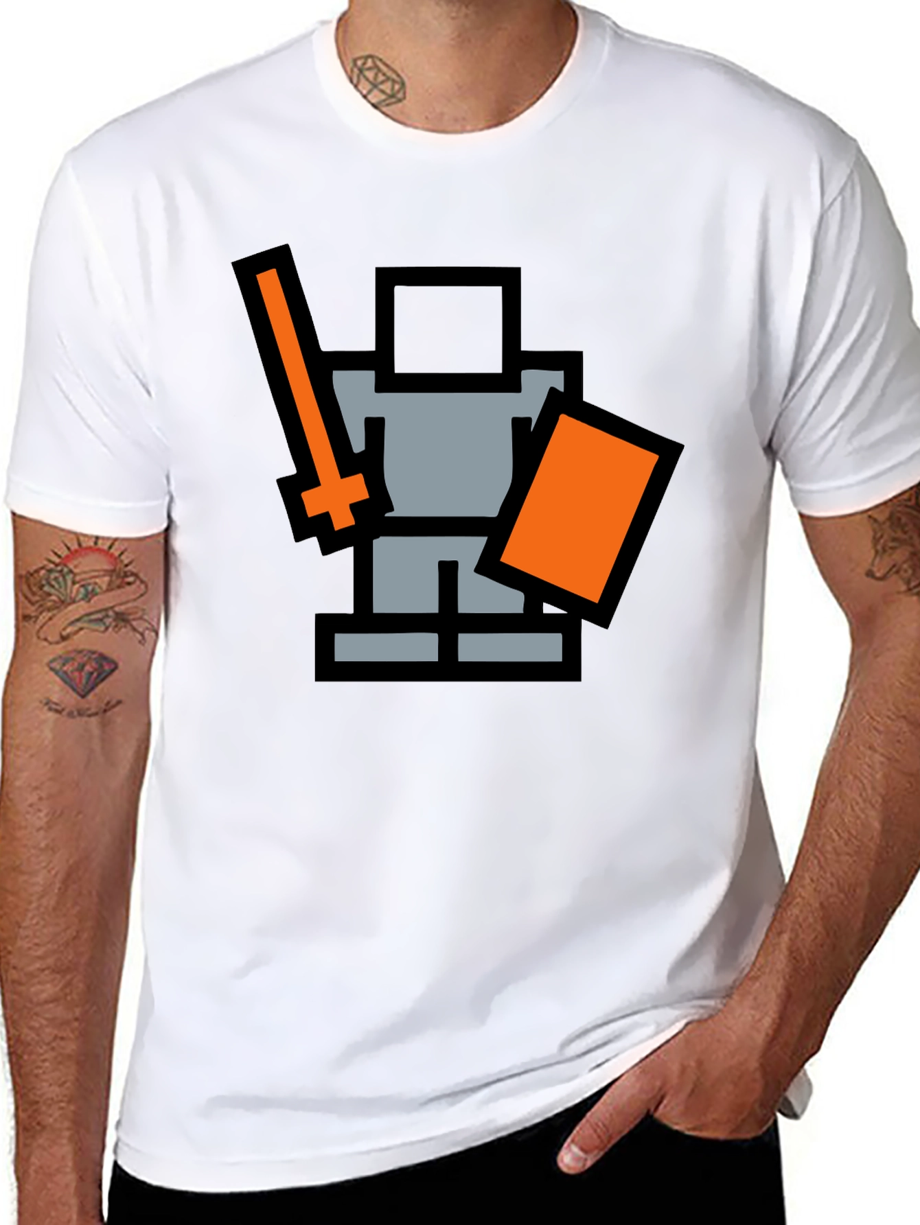 Black Pixel Knight Black T-Shirt - Retro Gaming Style view 8