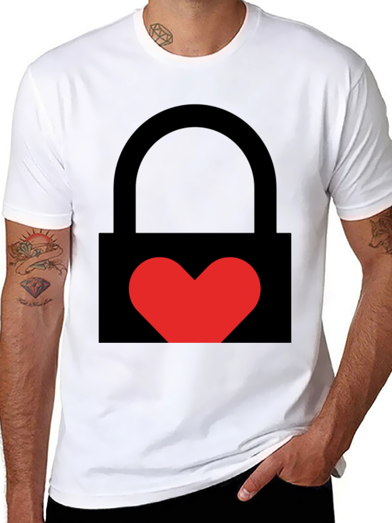 Black Heart Lock Graphic Tee - Stylish Unisex Black T-Shirt view 8