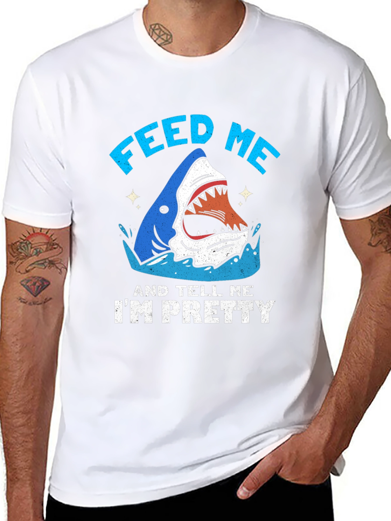 Black Feed Me & Tell Me I'm Pretty Shark Graphic T-Shirt view 8
