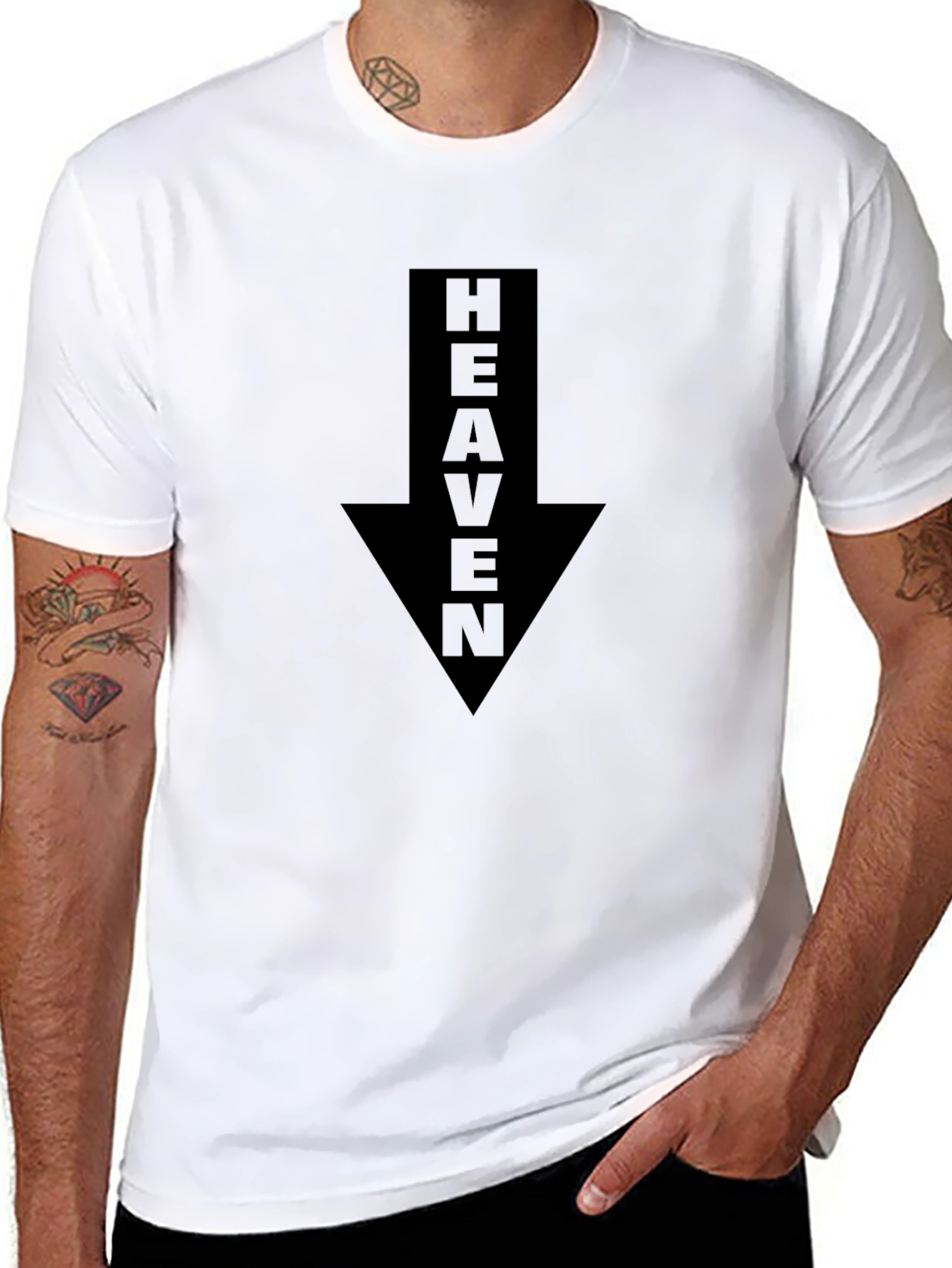 Black Heaven Down Arrow Graphic Tee - Black Casual T-Shirt view 8