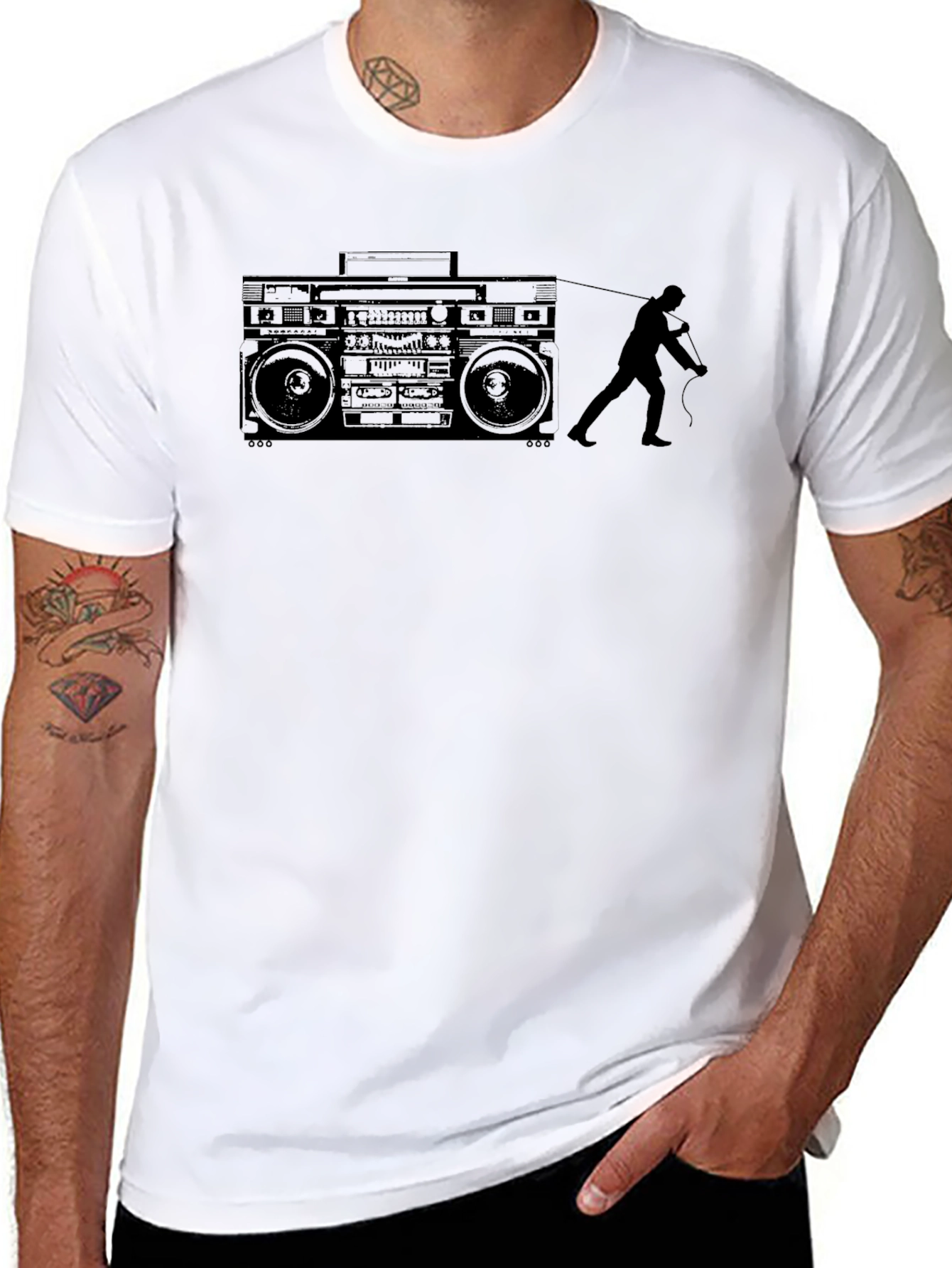 Black Retro Boombox Pull T-Shirt - Classic Cool view 8