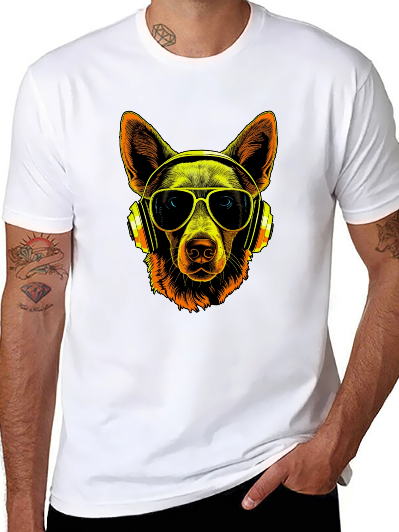 Black Dog DJ T-Shirt - Cool Canine with Headphones & Shades view 8
