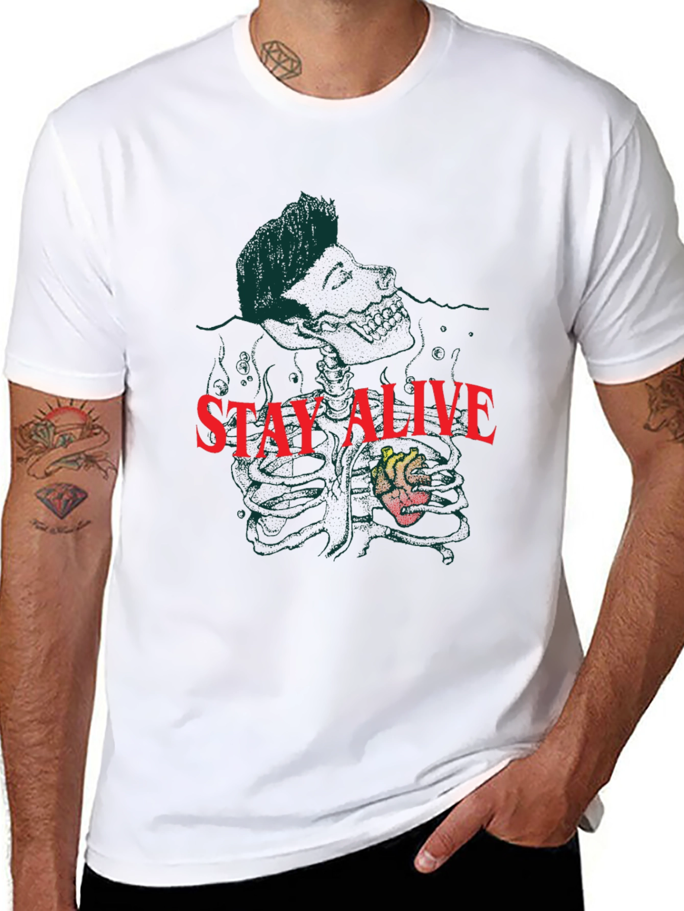 Black Stay Alive Graphic Tee - Black Crew Neck Cotton T-Shirt view 8