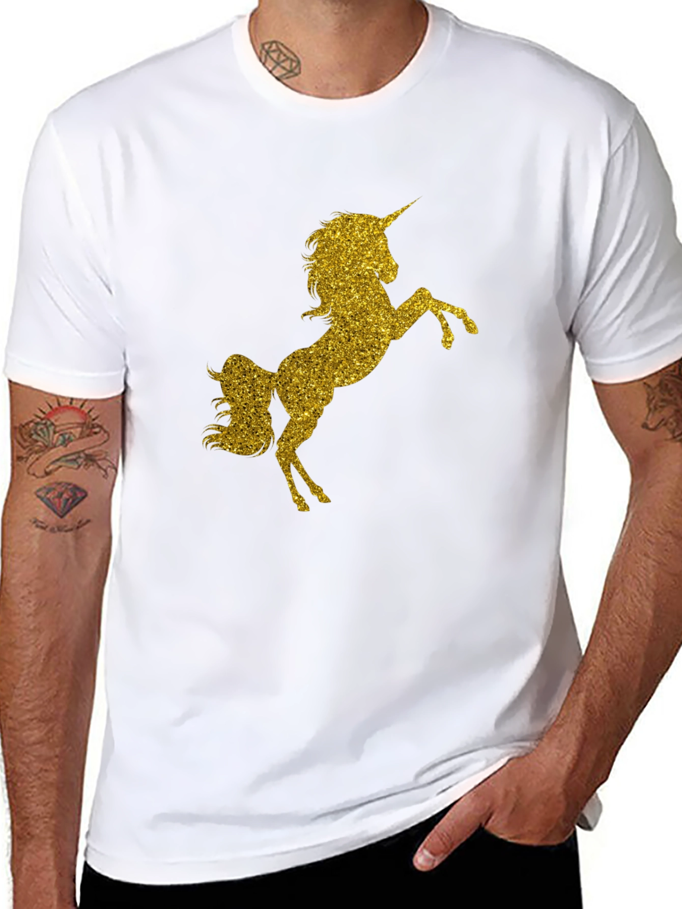 Black Gold Glitter Unicorn Black T-Shirt view 8
