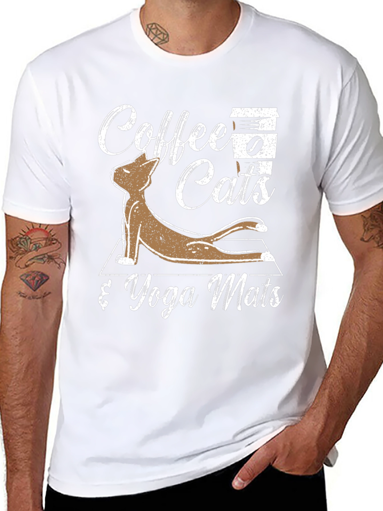 Black Coffee Cats & Yoga Mats Graphic T-Shirt view 8