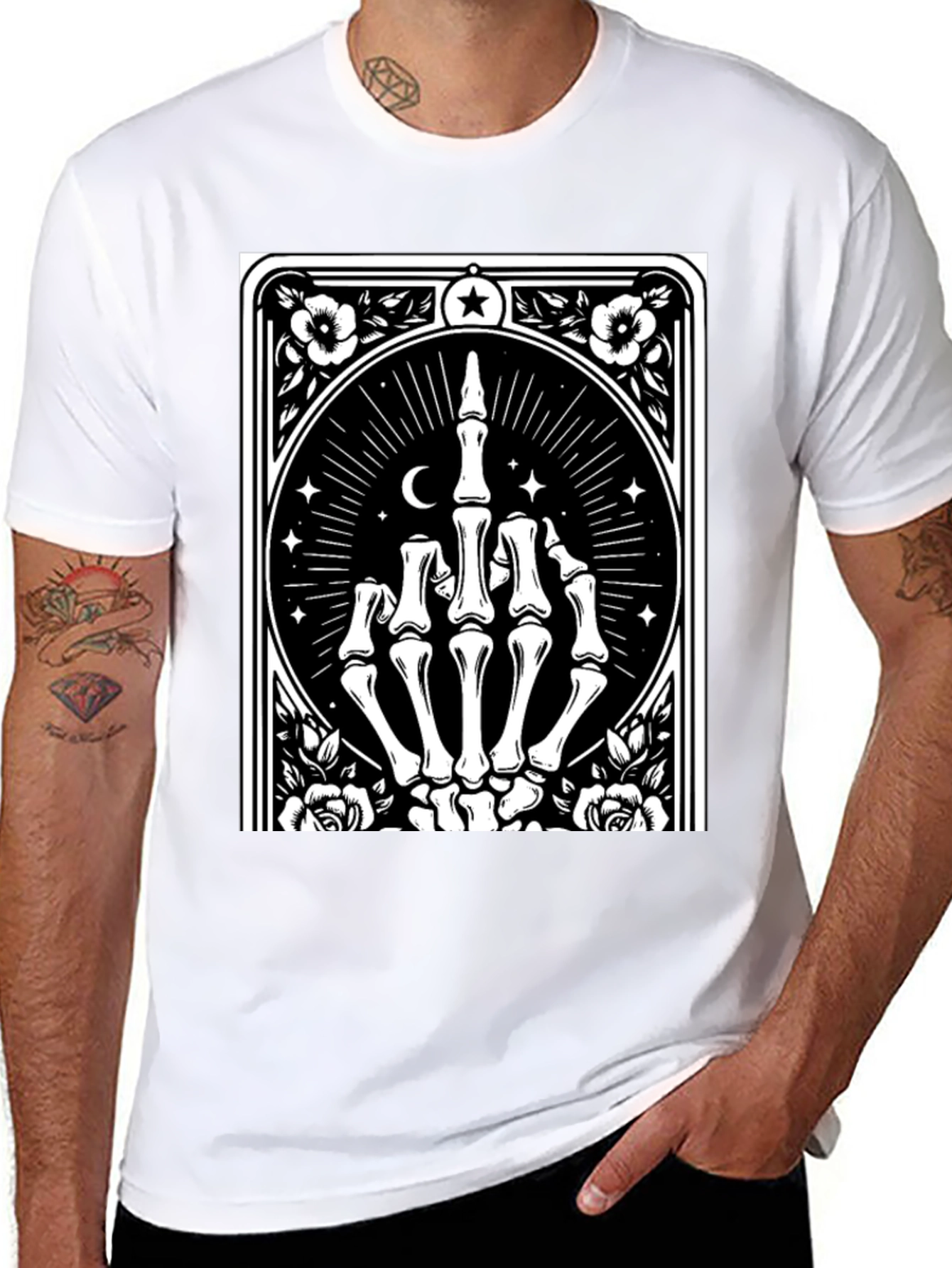 Black Skeleton Hand Graphic Black T-Shirt view 8