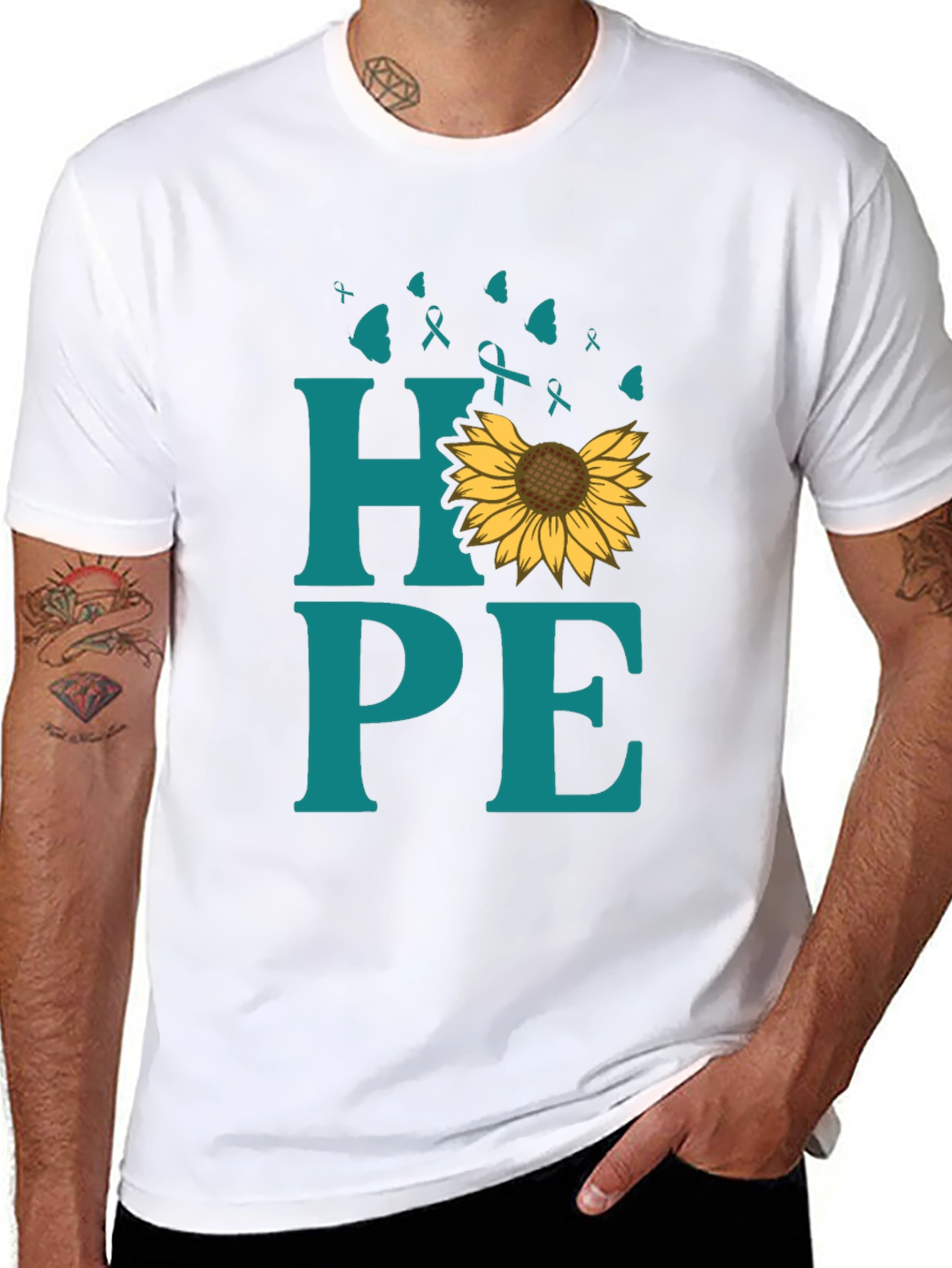 Black Hope Sunflower Ribbon Graphic T-Shirt view 8