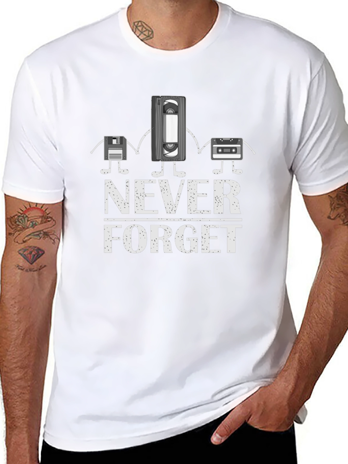 Black Never Forget T-Shirt - Floppy Disk, VHS, Cassette Tape view 8