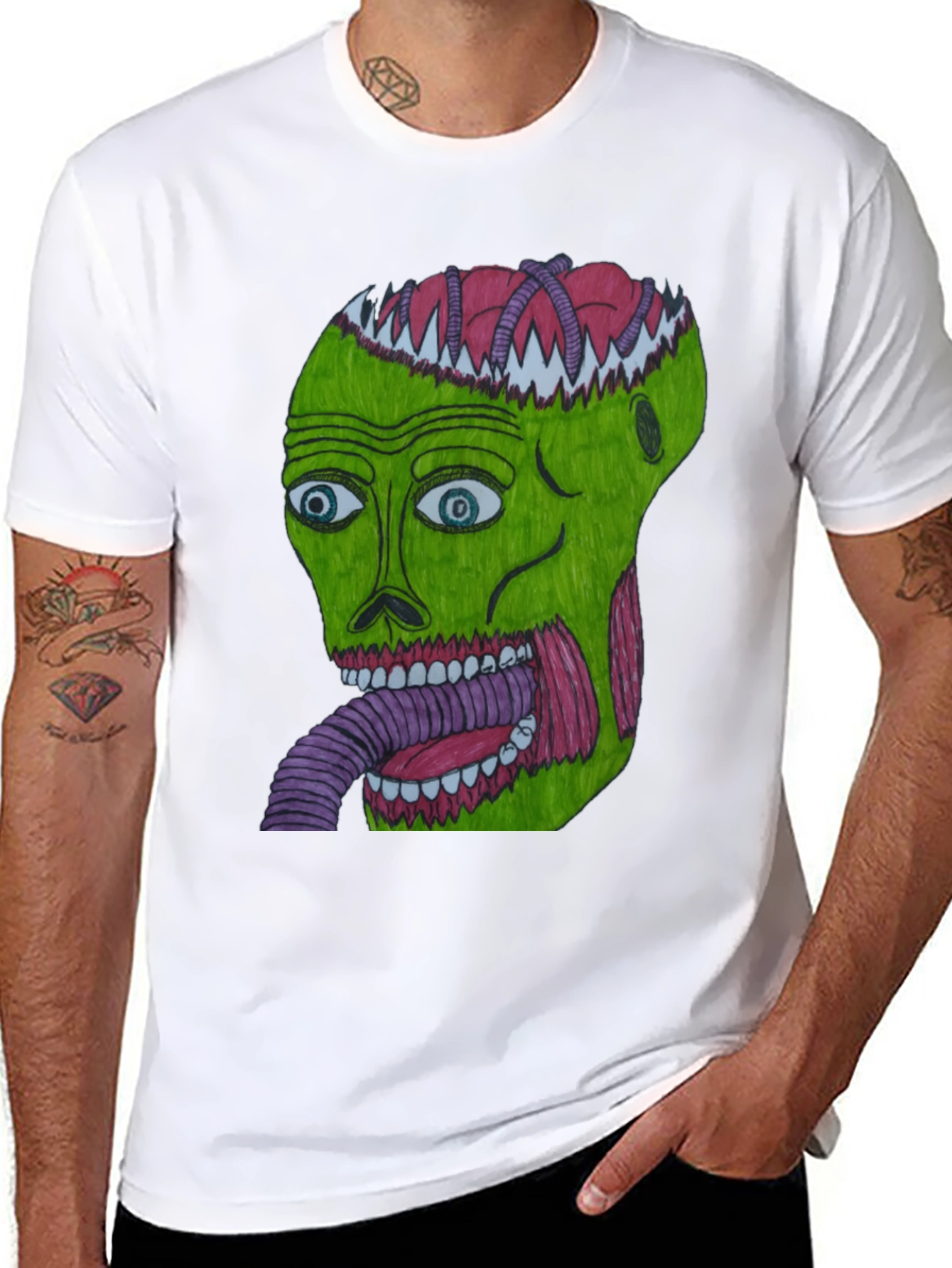 Black Grotesque Green Head Graphic T-Shirt view 8