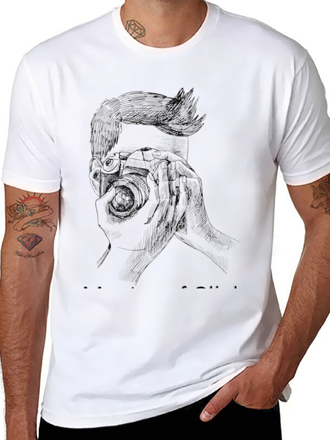 Black Retro Photographer Sketch Black Tee view 8