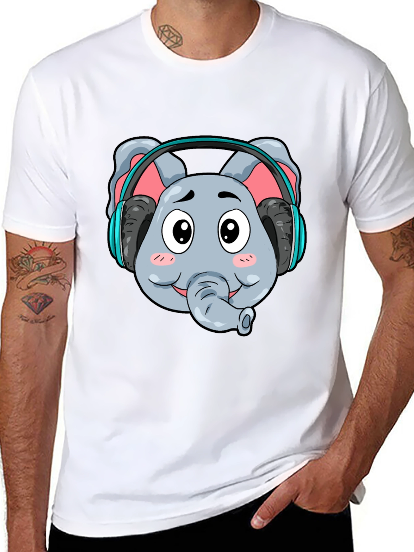 Black Elephant DJ Graphic Tee - Cool Cartoon T-Shirt view 8