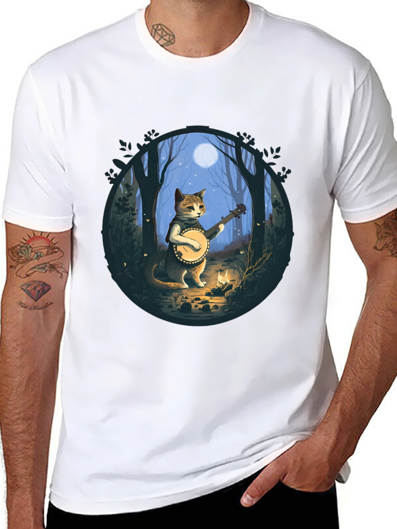 Black Cat Banjo Player Graphic Tee view 8