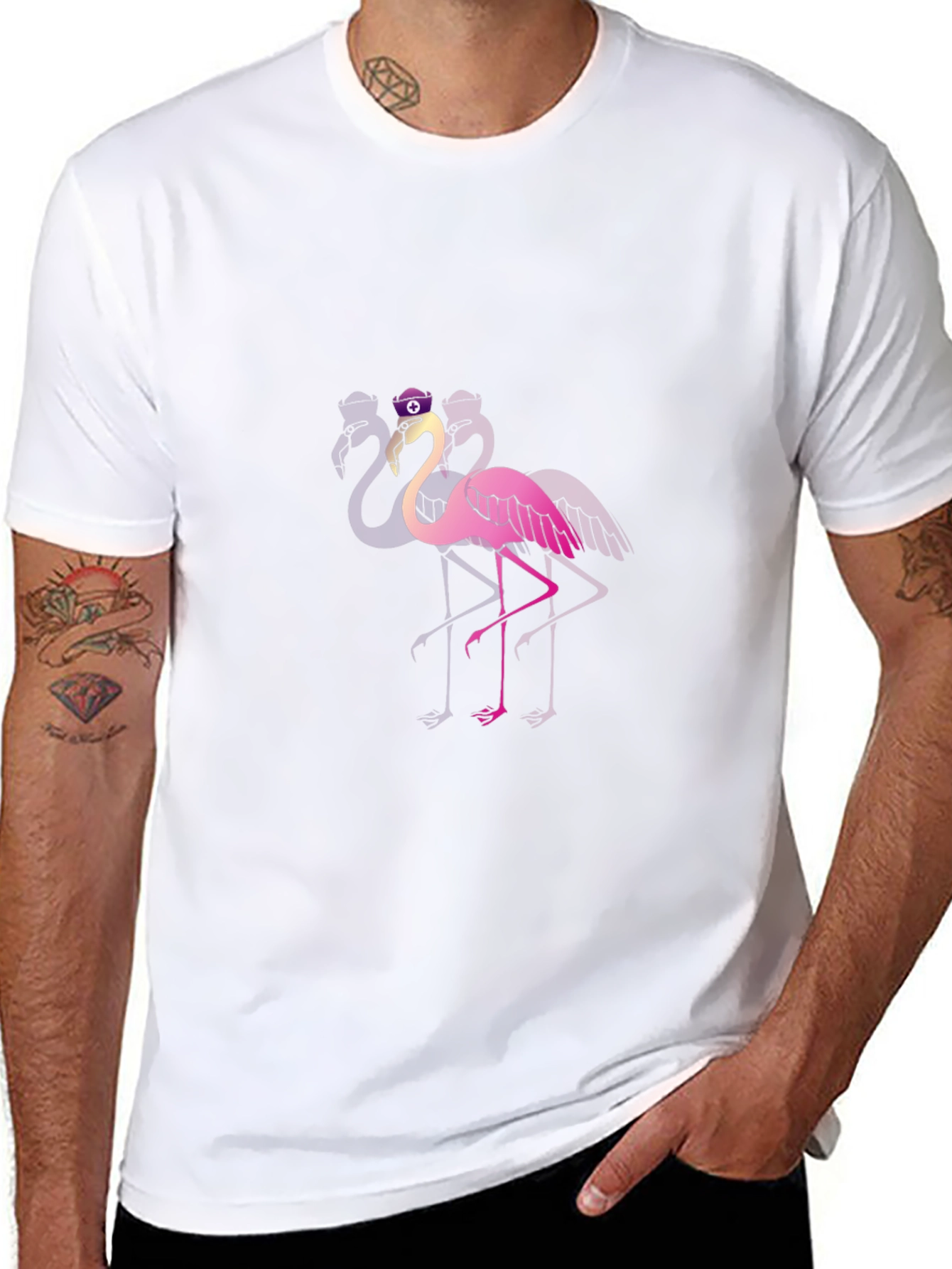 Black Funky Flamingo T-Shirt - Black Cotton Blend view 8