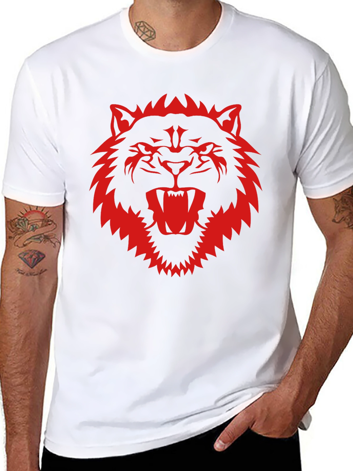 Black Black T-Shirt with Fierce Red Wolf Graphic view 8