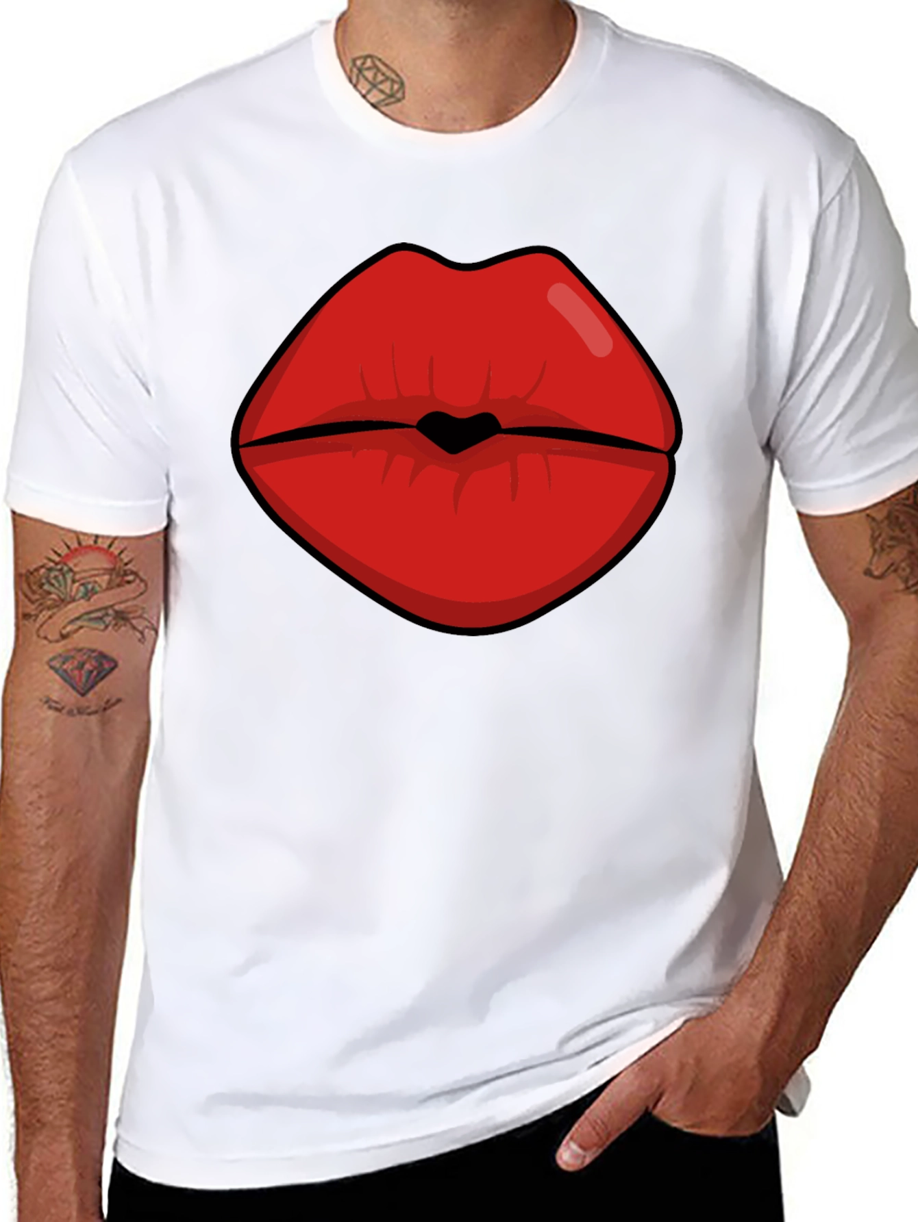 Black Bold Lips Graphic Tee - Black Cotton Blend view 8