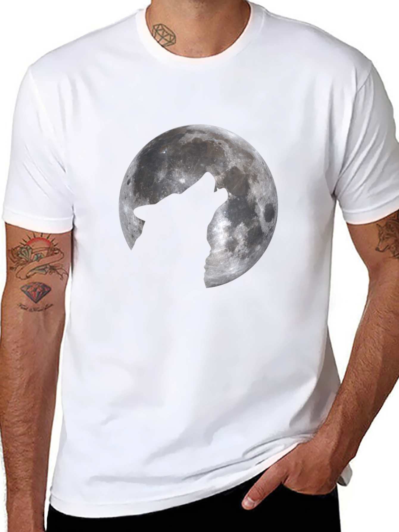 Black Wolf Moon Graphic T-Shirt - Black Cotton Tee view 8