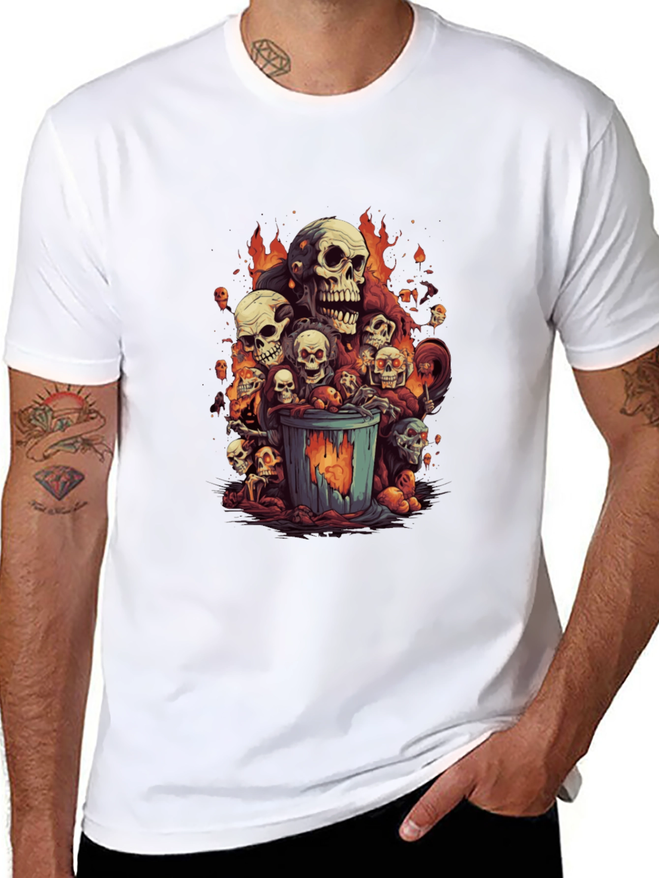 Black Skull Trash Can Graphic Tee - Men's Black T-Shirt view 8
