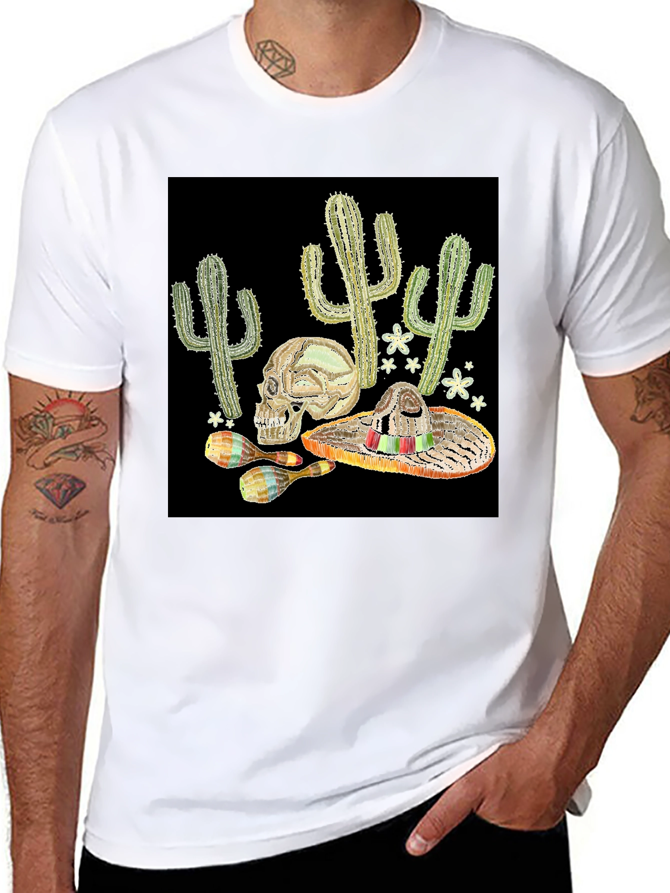 Black Cactus Skull Sombrero Graphic Tee view 8