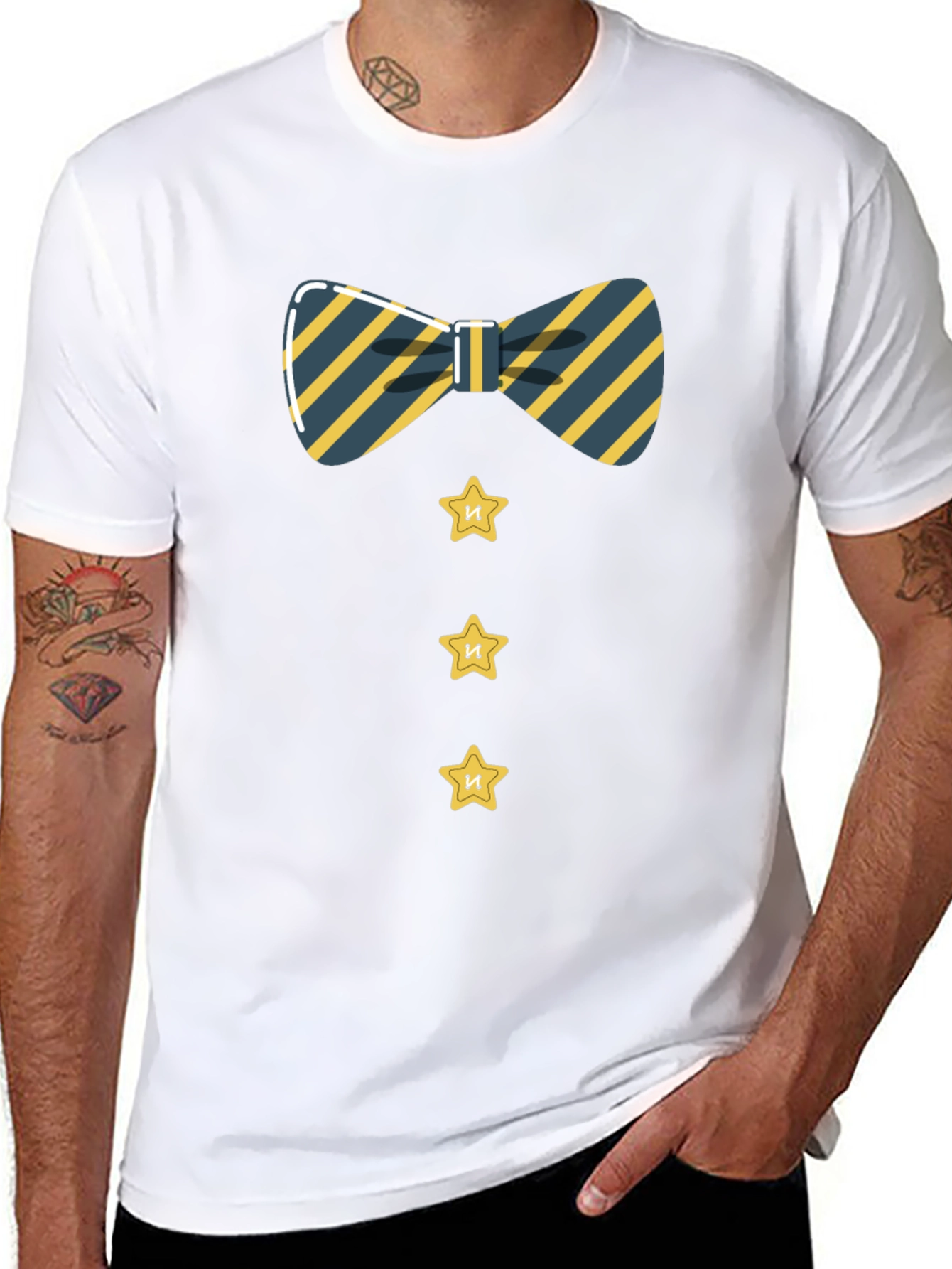 Black Striped Bowtie and Star Button Tee view 8