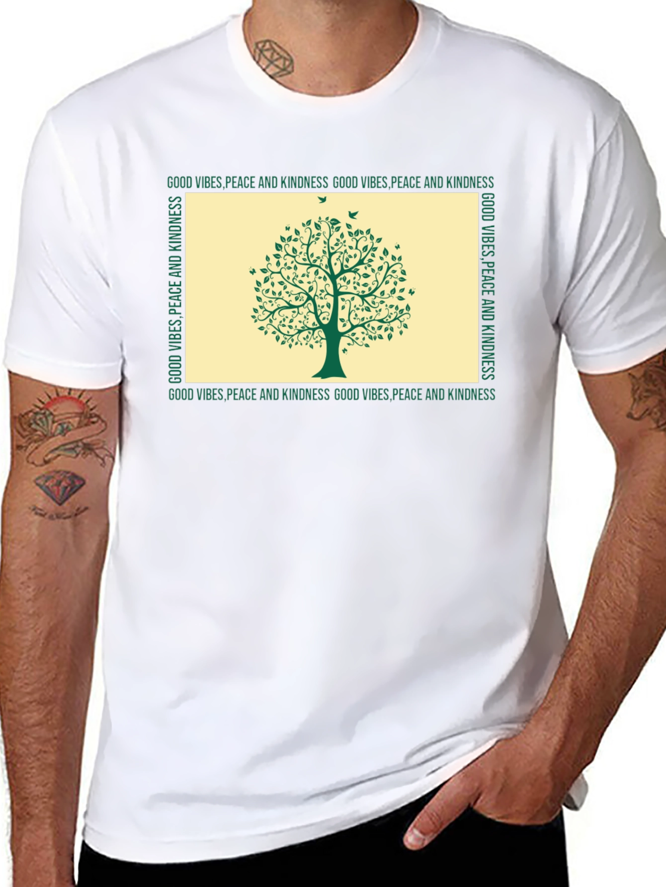 Black Kindness Tree Graphic T-Shirt - Good Vibes, Peace view 8