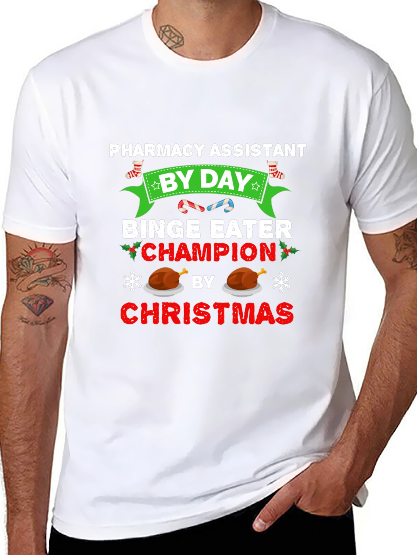 Black Pharmacy Assistant Christmas Binge Eater T-Shirt view 8