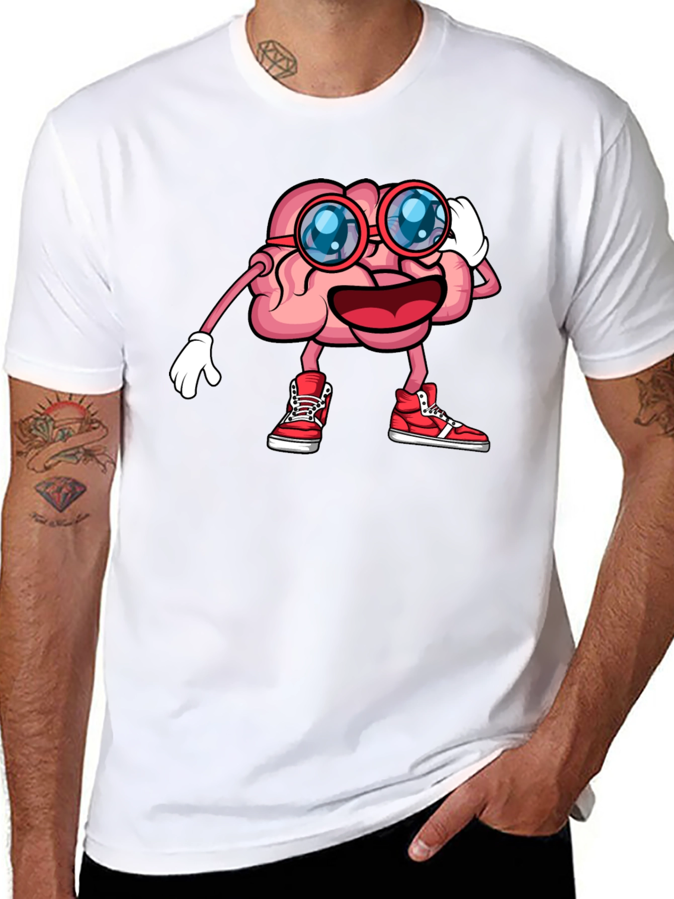 Black Brainy Graphic Tee - Funny Cartoon Brain T-Shirt view 8