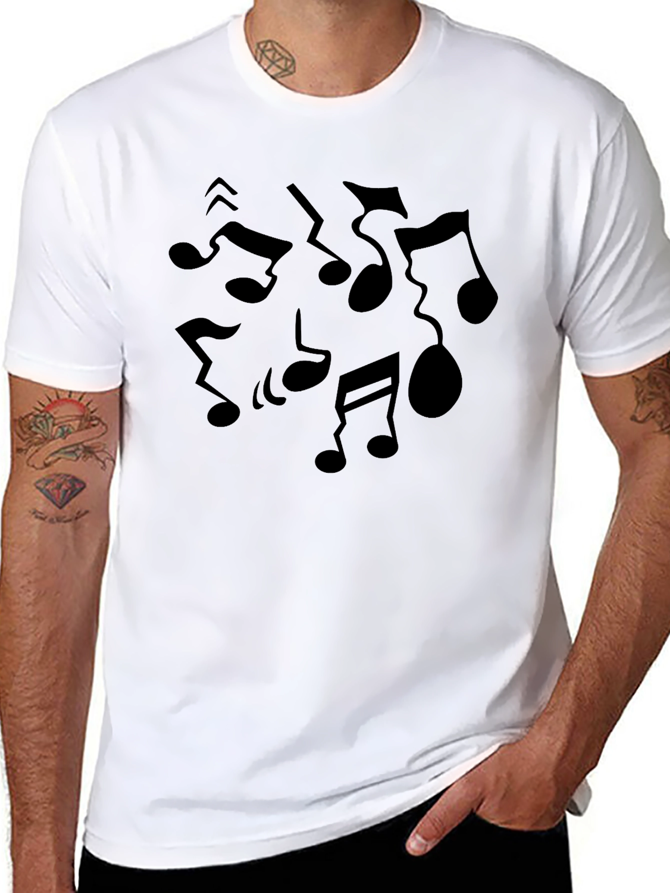 Black Musical Notes Graphic Tee - Black Cotton T-Shirt view 8