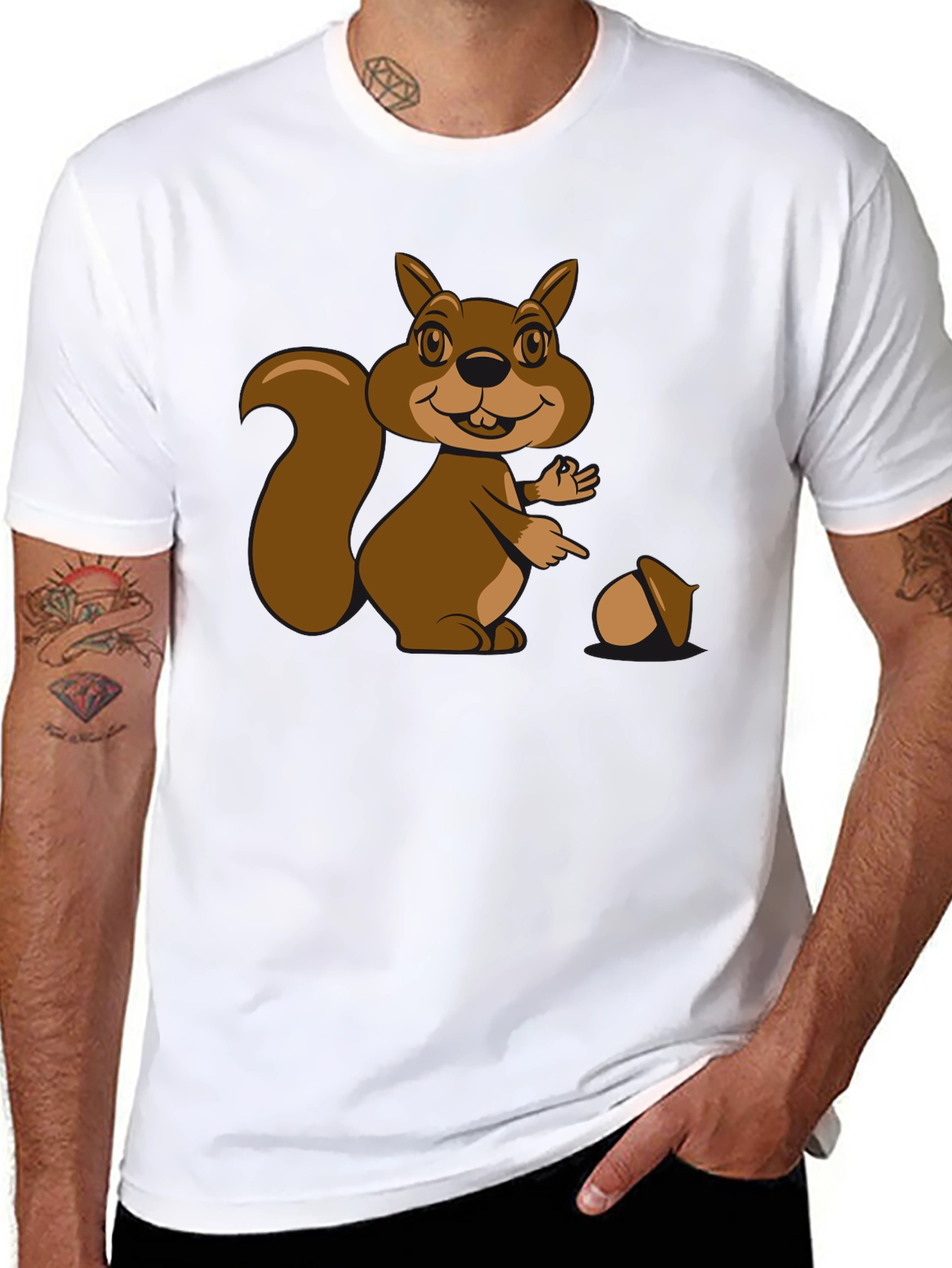 Black Cartoon Squirrel Graphic T-Shirt - Black Cotton Tee view 8