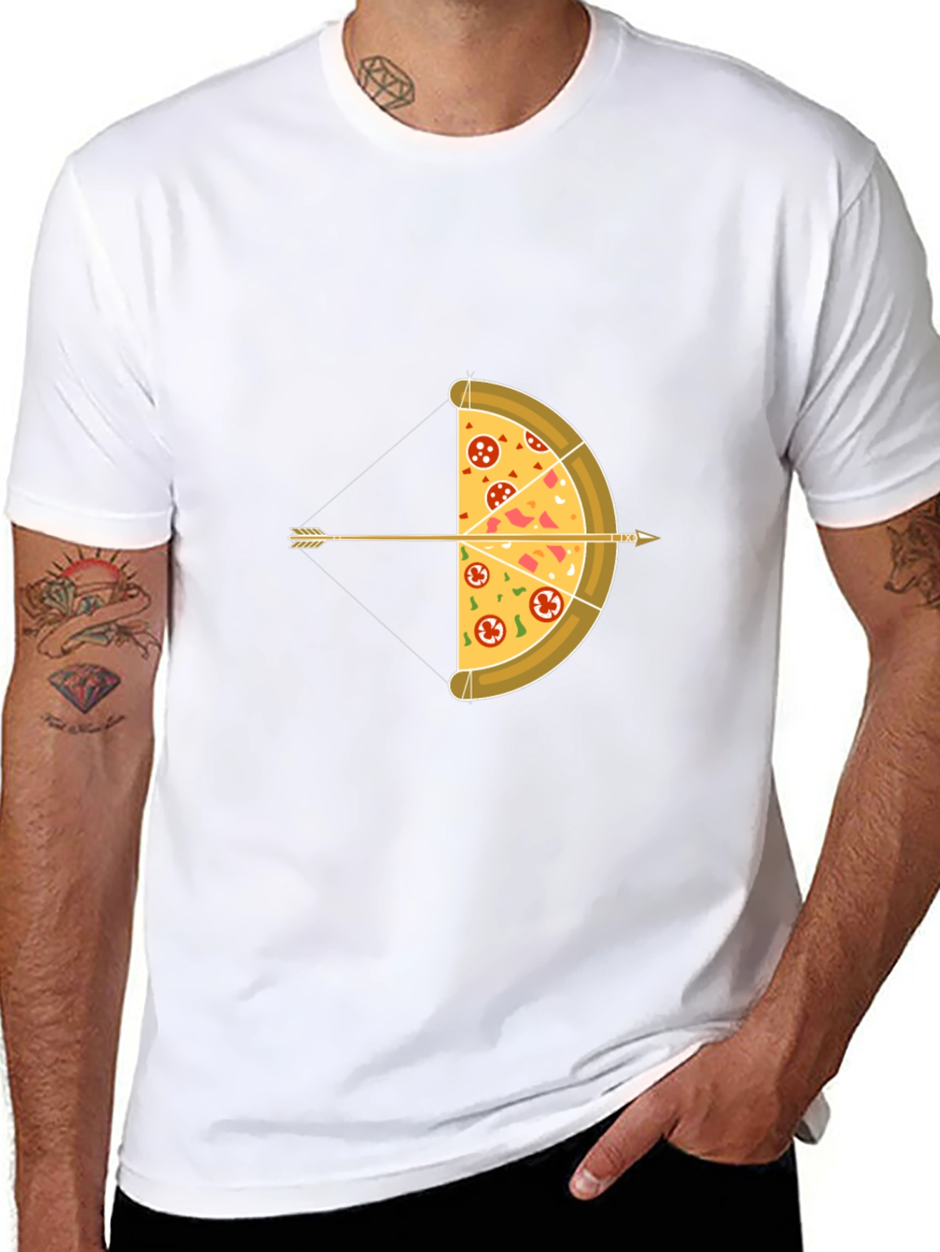 Black Pizza Archer T-Shirt - Novelty Graphic Tee view 8
